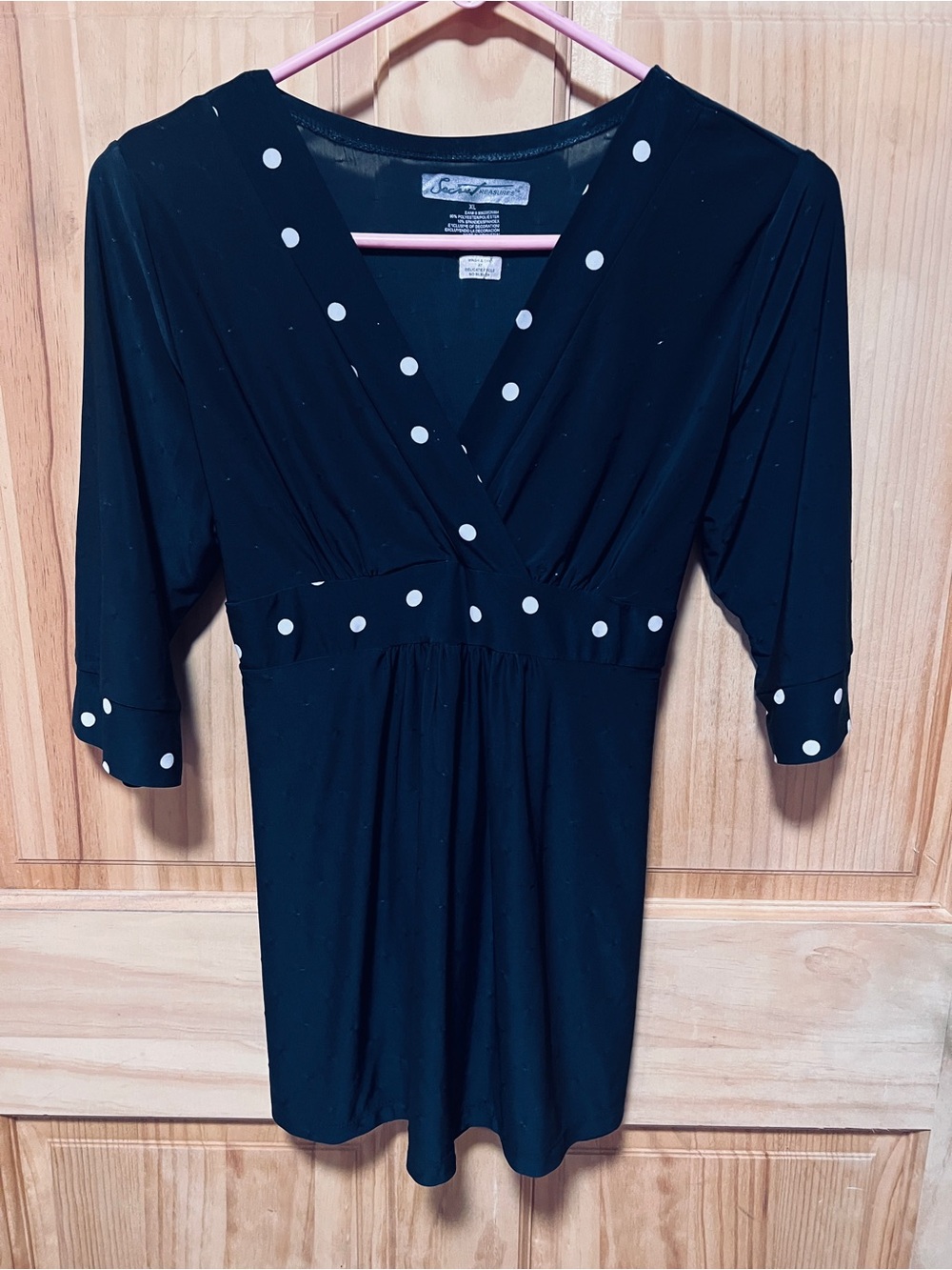 Secret Treasures Black and White Polka Dot V-Neck Blouse